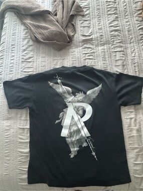 Black Graphic Short-Sleeve Tee with Angel Back Print